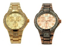 NEW DESIGNER'S GENEVA COPPER,SILVER,GOLD TONE+CRYSTALS METAL WOMEN'S WATCH