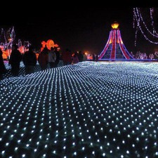 Solar LED Net Mesh Curtain Fairy String Lights Outdoor Wedding Party Xmas Decor