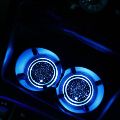 2pcs LED Solar Cup Pad Car Light Cover Interior Decoration Car Light Accessories