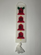 VTG Needlepoint "NOEL" Christmas Wall Hanging Plastic Canvas Yarn Bells