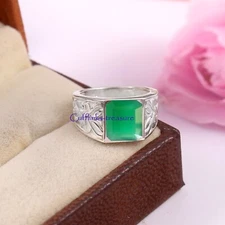 Natural Green onyx Gemstone With  925 Sterling Silver Ring For Men's #568