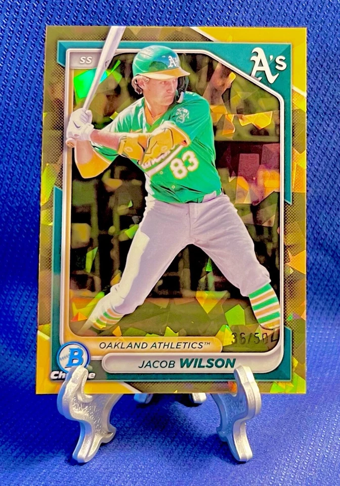 Jacob Wilson 2024 Bowman Chrome Sapphire Gold Refractor Rookie Prospect #/50 A’s - Image 2 of 4