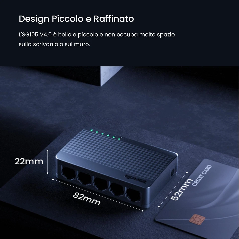 Mini Switch Gigabit 5 Porte di Rete Ethernet 10/100/1000 Mbps Con Indicatore LED - Immagine 3 di 4