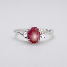 Lab-Created Star Ruby Ring Sterling Silver 925 / Oval-Shaped