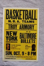 NBA Poster 1966 Poster New York Knickerbockers vs Baltimore Bullets Troy Armory 