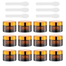 1 Oz Amber Glass Jars with Gold Lids Set of 12 Inner Liners for Spices & Creams