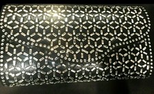 New Black Leather  Clear Crystal Floral Evening Clutch Bag 10 x 5'' Fits Iphone