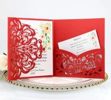 ​50pcs Tri fold Hollow Laser cut Pocket Wedding Invite Invitation Card Cover