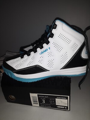 AND1 Kids Size white/black/teal Basketball High top Sneakers Show Out  #00r