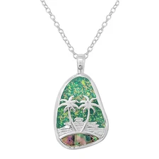 Tropical Theme Abalone Pendant Necklace Silver