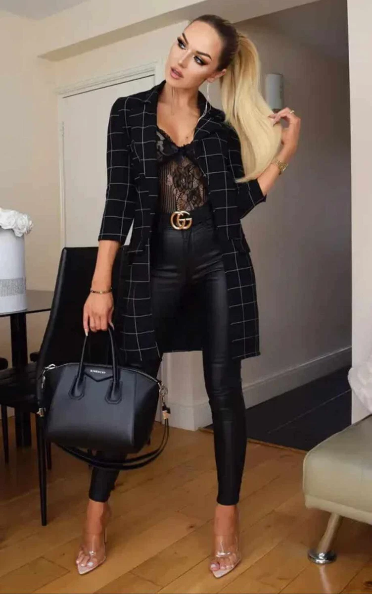 Missfiga Danni Black Checked Longline Jacket 3/4 Sleeve Size 8 BNWT | eBay