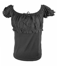 Women's Top Black Cotton Gypsy Off Shoulder Short Sleeved Pirate Wench Costume