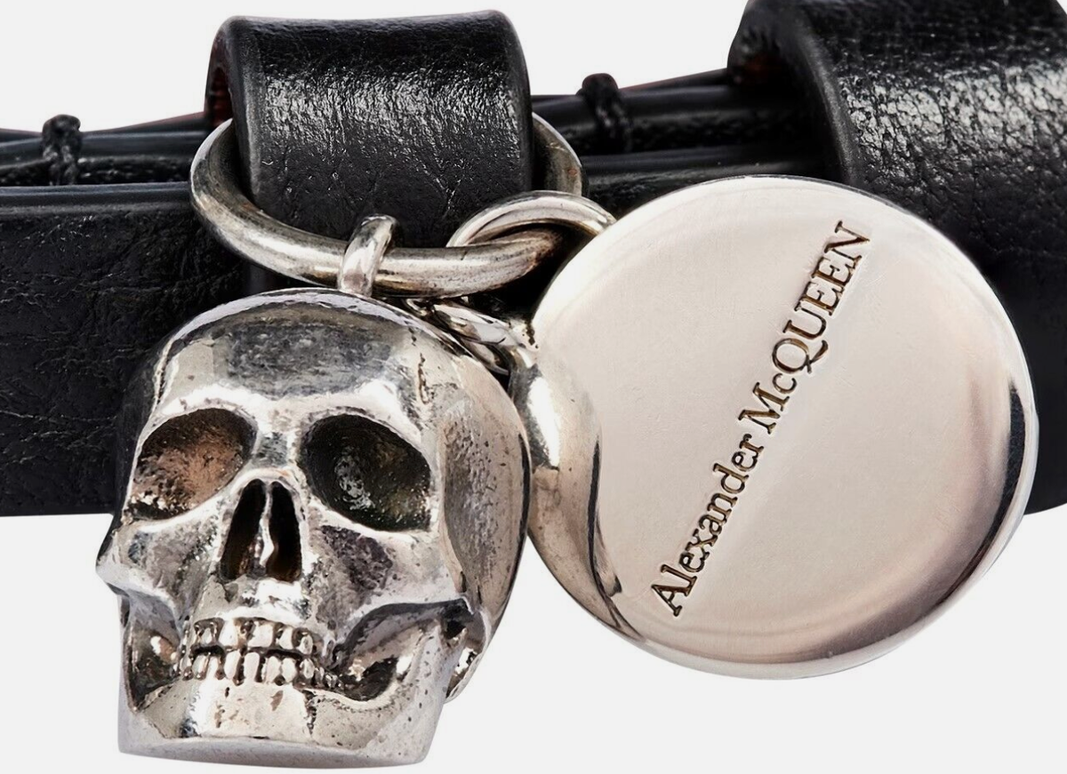 NEW W TAGS Alexander McQueen Men Skull Charm Leather Wrap