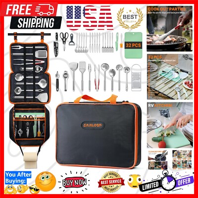 32-Piece Camping Cooking Utensil Set - Portable BBQ Essentials in Carry Bag