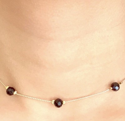 Goldtone Snake Chain With Faceted Beads 12/17'' Choker Necklace Jewelry Gift