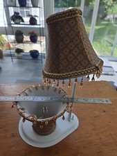 Vintage Beige Tapestry Clip On Lamp Shades w/ Amber Beaded Fringe Set of 2 Nice