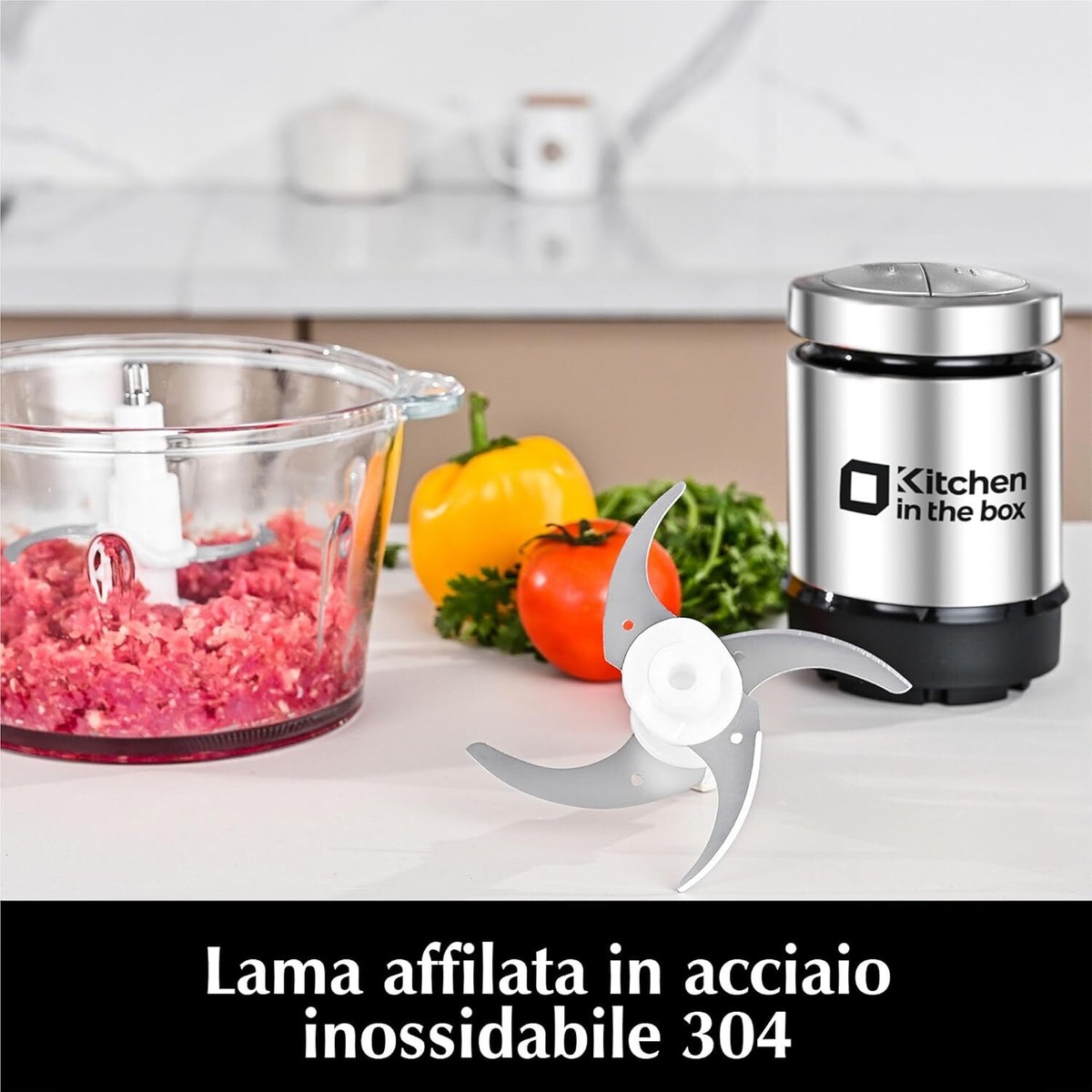 Tritatutto Elettrico 400W Con 2 Ciotole Da 2L E 2 Set Di Lame - Per Carne, Verdura, Frutta Secca, Lavabile In Lavastoviglie