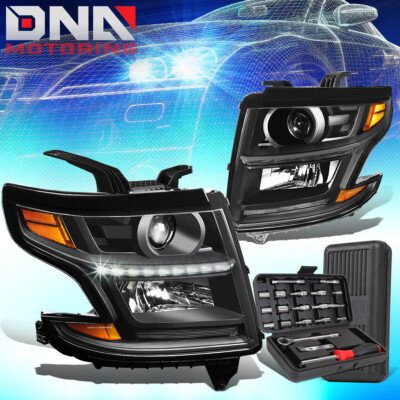 FOR 2015-2020 TAHOE SUBURBAN LED BLACK AMBER SIDE PROJECTOR HEADLIGHTS+TOOLS