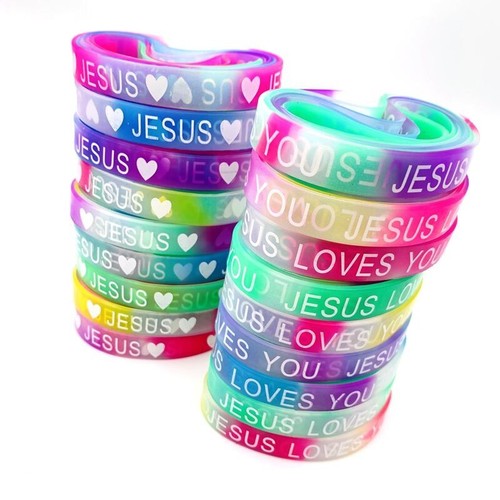 20pcs Natural Silicone Bangle Bracelets Jesus Loves You Religious Wristbands - Picture 3 of 23