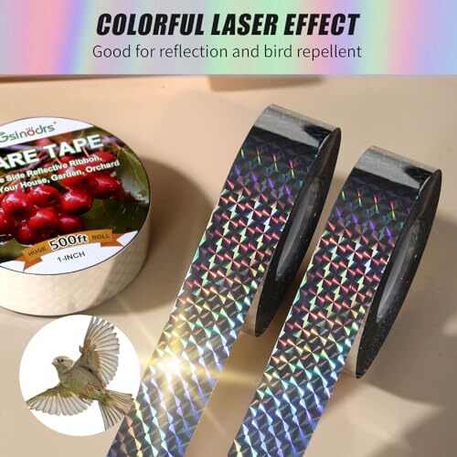 Double Bird Flash Tap, Bird Scare Tape Ribbon - Side Reflective 1in * 500FT *2 - Picture 5 of 8