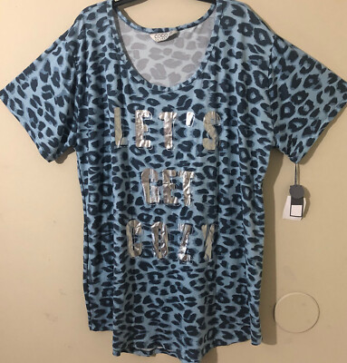 Coco Lounge Womens Tunic Long T-Shirt Animal Print Blue/Black Plus Sz 3X New
