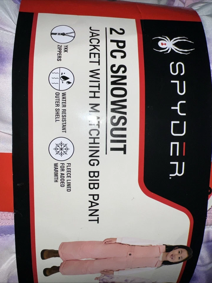 Nuevo traje de nieve SPYDER 2 piezas para niñas - Chaqueta con pantalón babero a juego talla 6, rosa/púrpura Foto 2 de 4