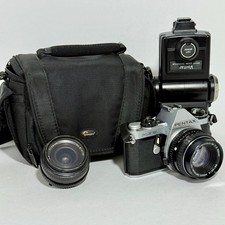 Pentax Me Super 35mm SLR Vintage Film Camera with Accessories and Bag