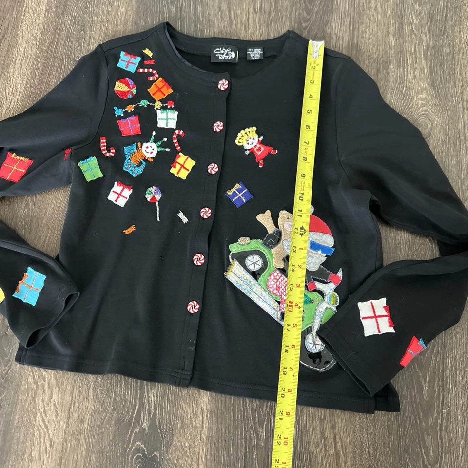 Christina Rotelli Adornado Suéter Cárdigan Navidad Vacaciones Santa S COMO NUEVO Foto 4 de 4