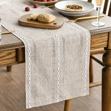 Artoid Mode Brown Rustic Cotton Linen Table Runner 13x90" Embroidered Hollow
