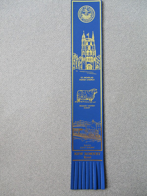 Leder LESEZEICHEN KENT Neu Romney Nikolaus Kirche Sumpfschaf blau unbenutzt