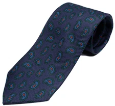 Drake's London Green and Navy Paisley Leaf Print Silk Tipped Tie NWT $255