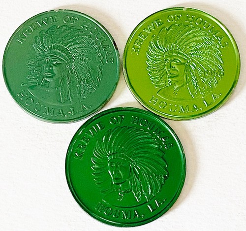 KREWE OF HOUMAS Houma,LA Vtg Mardi Gras Doubloon Token Coin Throws GREEN Lot 14 - Picture 2 of 8