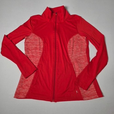 Danskin Now Jacket Womens L Soleil Red Full Zip Space Dye Mock Neck DNL35303