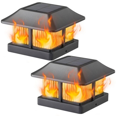 Dynaming Solar Flame Post Cap Lights Outdoor, Powered 2 Pack, Black 