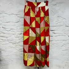 Vtg 60s 70s Red Velvet Gold Handmade Patchwork Maxi Skirt Hippie Boho Festival