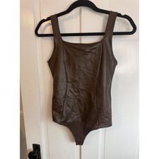 Abercrombie  Fitch Vegan Faux Leather Bodysuit Brown Square Neck Small AF Tank
