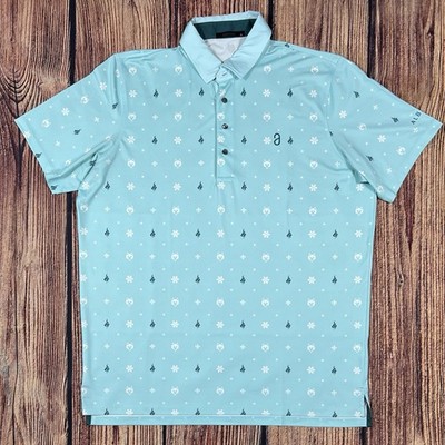 GREYSON Men s Polo Shirt XL Floral G.O.A.T Cattail Blue Lt Aqua Golf Performance