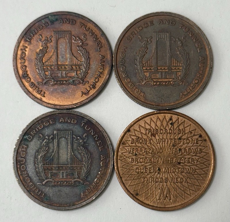 4 TBTA NYC Bridge & Tunnel Toll Token Lot Triborough Whitestone Verrazzano 29mm