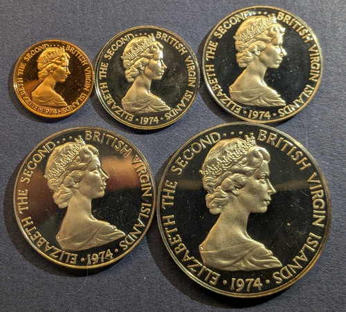 1974 British Virgin Islands Five Coin Set (1,5,10,25,50) - PROOF Strike