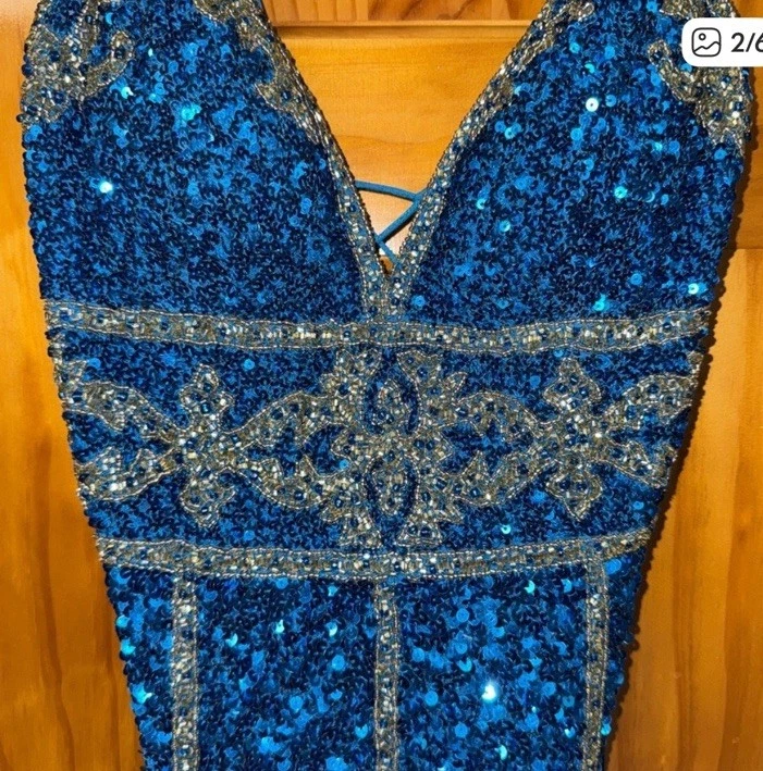 Sherri Hill синий и золотой официальное платье с корсетом размер 6 - Изображение 2 из 4