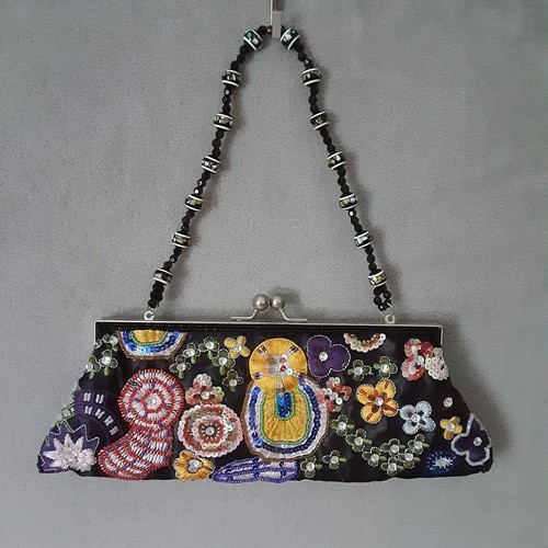 Y2K Fashion Express Satin Beaded Embroidered Clutch Handbag Purse Evening Bag