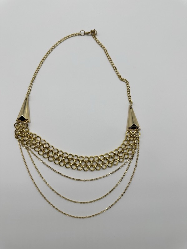 Vintage Gold Tone Metal Multi Strand Chain Necklace