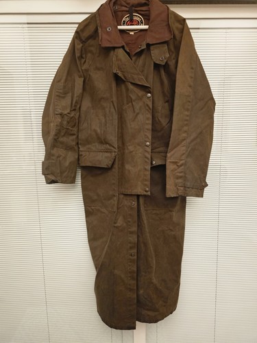 Australian Outback Brown Men's Collection Oilskin Duster Long Jacket Snap Medium - Picture 2 of 12