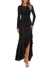MEROKEETY Women's Fall Wedding Guest Cocktail Maxi Dresses, Black, M