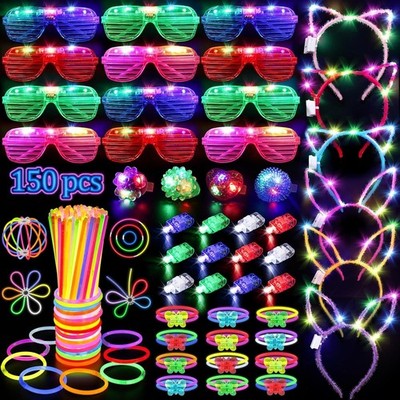 150PCS Glow in the Dark Party Supplies for Kids Adults, Light Up Party Favors wi