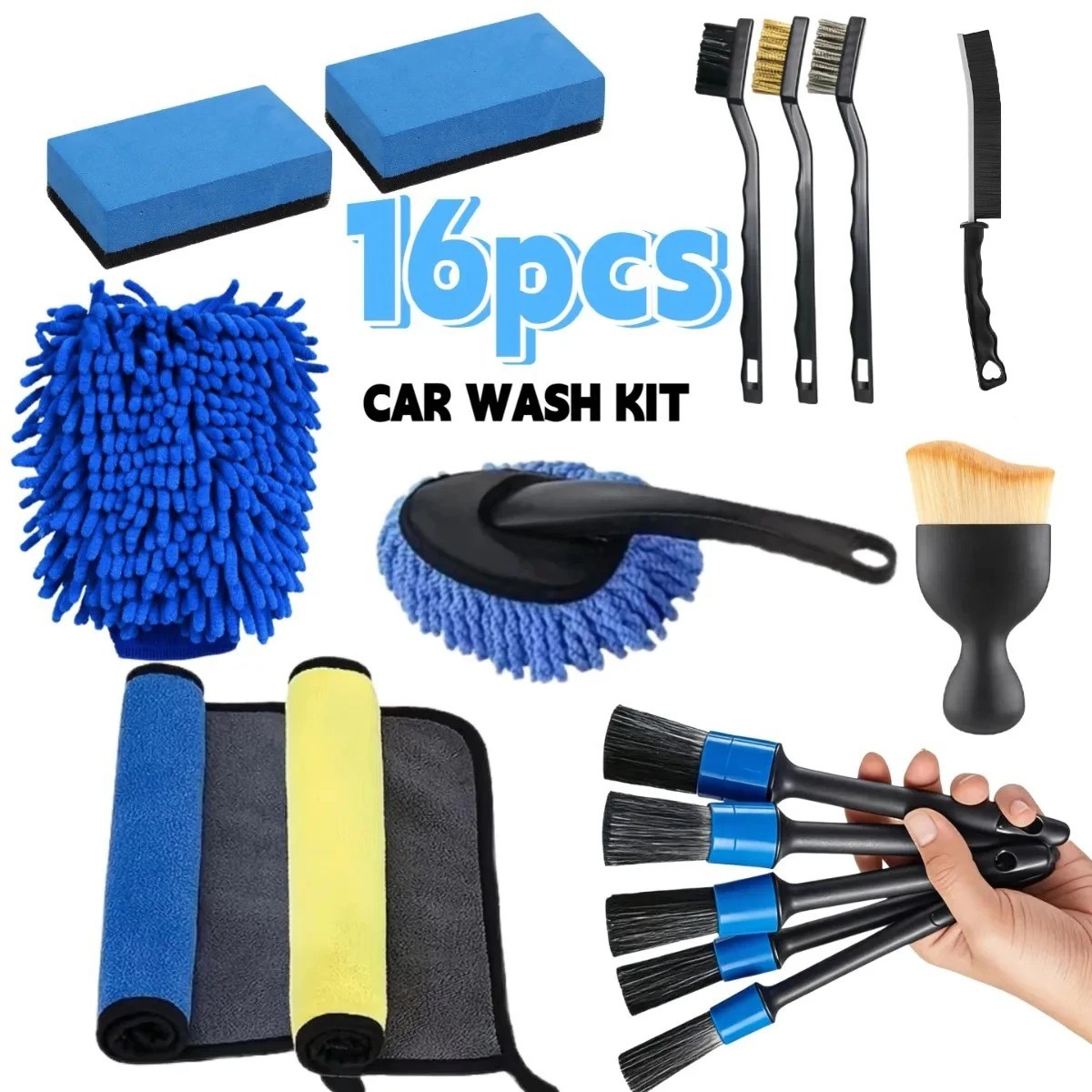 Kit Attrezzi Pulizia Auto Dettagli Interni Spazzole Spugne 20 Pezzi Auto Moto - Miniatura 3