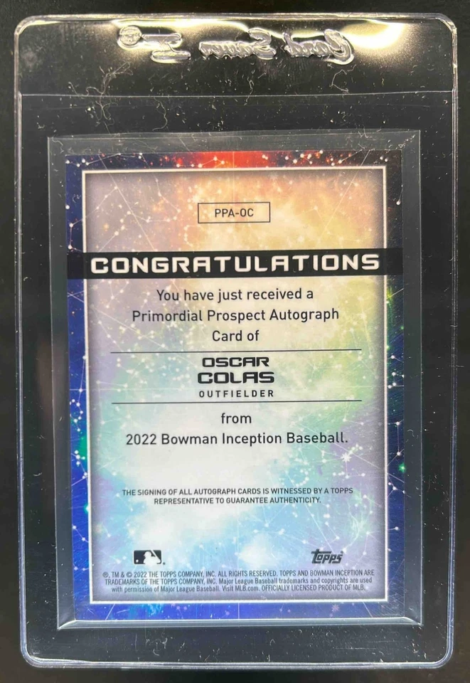 2022 Bowman Inception Oscar Colas Primordial Prospects Auto Gold Foil #37/50 - Image 2 of 2