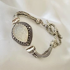 Sarda Sterling Silver 925 Teardrop Drusy Gray Toggle Bracelet