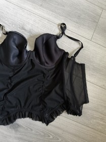 Ann Summers Black Satin & Diamonte Ruched & Frilled Corset Top Size 36C