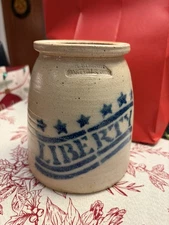 Stebner Pottery Crock /Jar Hartville OH Salt Glazed Stoneware Liberty 